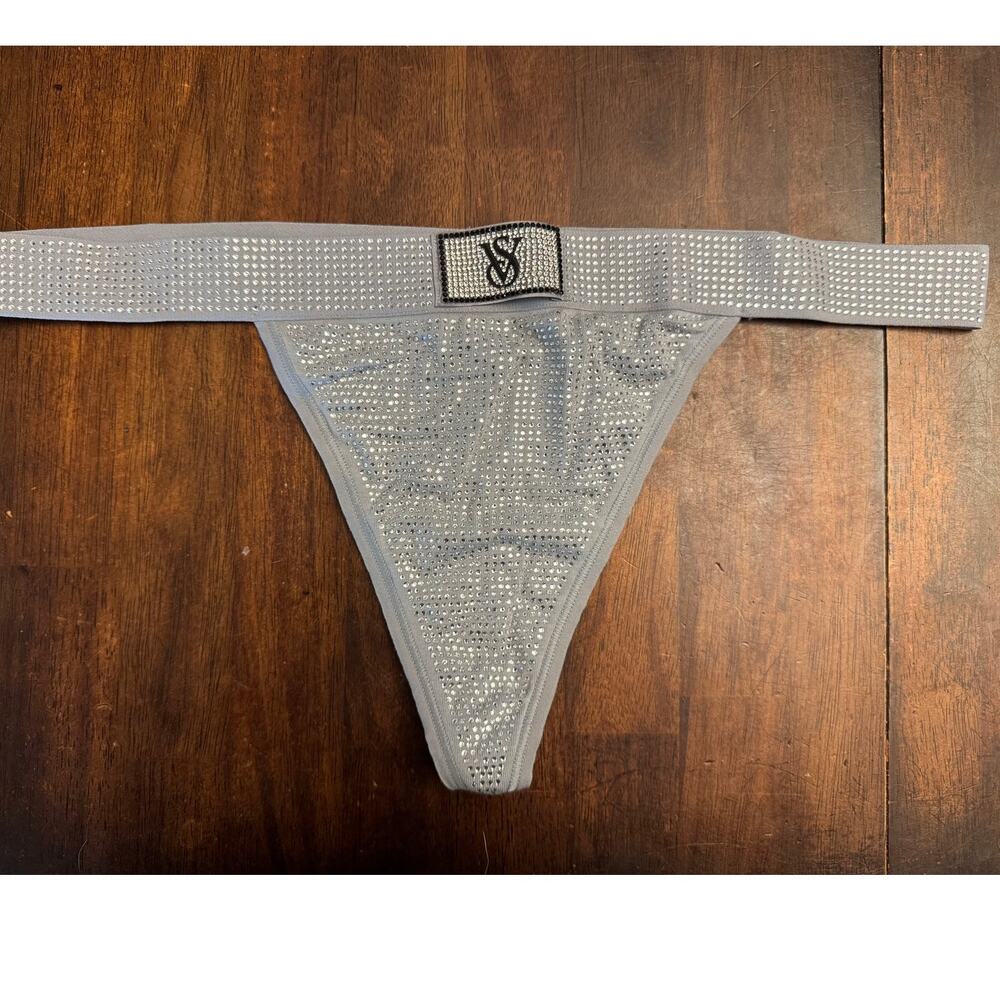 Victoria's Secret grey shine V-string thong women's large NWT